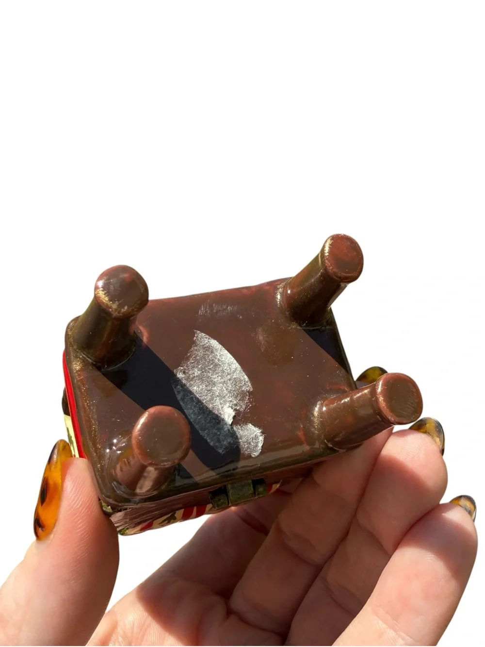Vintage Armchair Trinket Box Chair Shaped Hinged Jewelry Box Ceramic Keepsake 4”